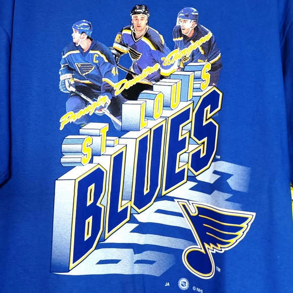 Vintage 1999 Chris Pronger, Pavol Demitra and Pierre Turgeon STL Blues Tee - Picture 2 of 6